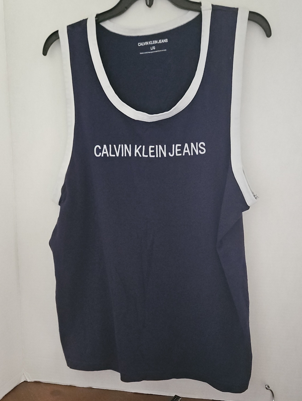 Calvin Klein Jeans Navy Blue Tank Top with White Trim Large